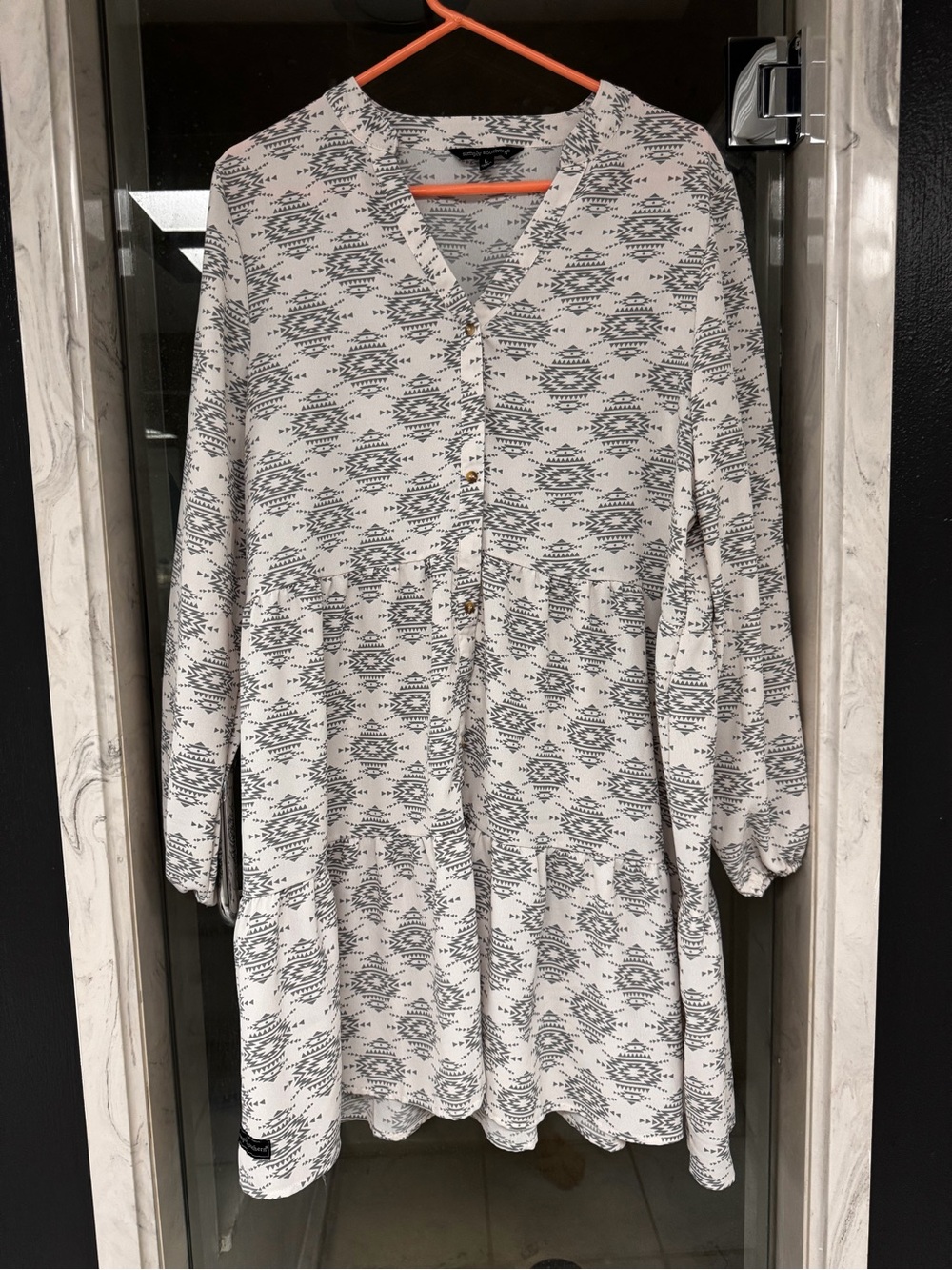 Simply Southern Ivory and Gray Aztec Print Dress